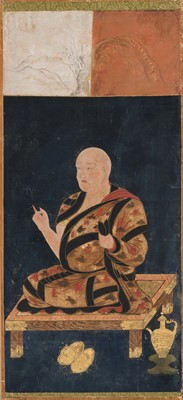 Lot 133 - A RARE SET OF PORTRAITS OF THE EIGHT PATRIARCHS OF SHINGON BUDDHISM, SHINGON DENJI HASSO, MUROMACHI PERIOD