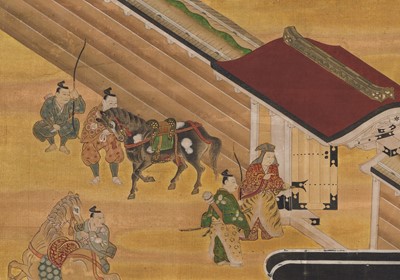 Lot 132 - A RARE SCROLL FROM A SET OF THE ILLUSTRATED LIFE OF SHINRAN SHONIN, MOMOYAMA PERIOD