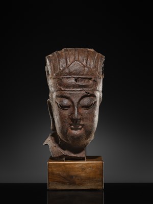 Lot 107 - A LARGE CAST IRON HEAD OF A DAOIST DEITY, MING DYNASTY