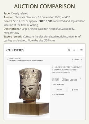 Lot 107 - A LARGE CAST IRON HEAD OF A DAOIST DEITY, MING DYNASTY