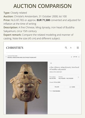 Lot 107 - A LARGE CAST IRON HEAD OF A DAOIST DEITY, MING DYNASTY