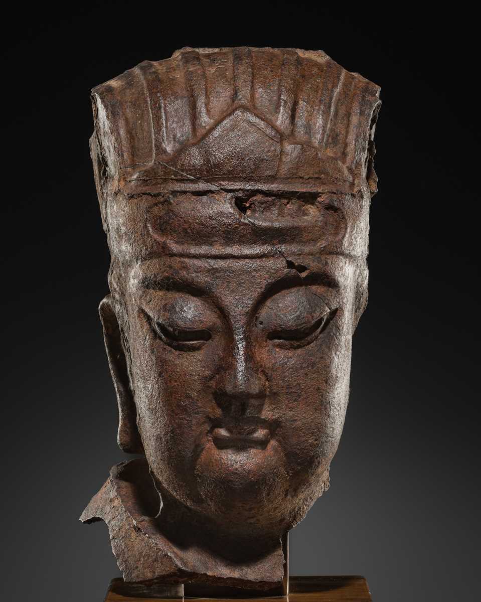 Lot 107 - A LARGE CAST IRON HEAD OF A DAOIST DEITY, MING DYNASTY