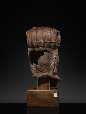 Lot 107 - A LARGE CAST IRON HEAD OF A DAOIST DEITY, MING DYNASTY