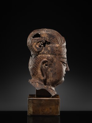 Lot 107 - A LARGE CAST IRON HEAD OF A DAOIST DEITY, MING DYNASTY