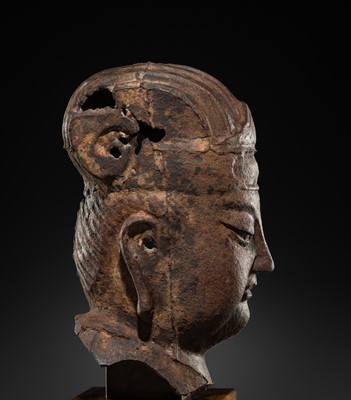 Lot 107 - A LARGE CAST IRON HEAD OF A DAOIST DEITY, MING DYNASTY