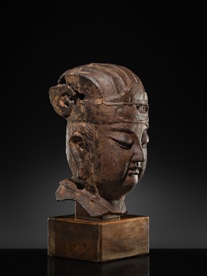 Lot 107 - A LARGE CAST IRON HEAD OF A DAOIST DEITY, MING DYNASTY