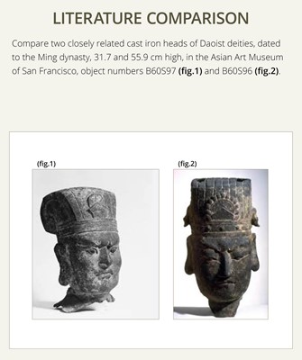 Lot 107 - A LARGE CAST IRON HEAD OF A DAOIST DEITY, MING DYNASTY