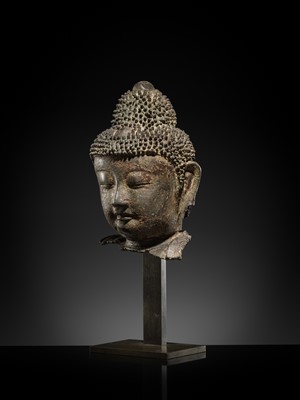 Lot 117 - A RARE AND IMPORTANT BRONZE HEAD OF BUDDHA, GORYEO DYNASTY