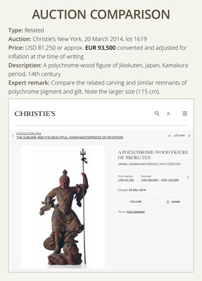 Lot 128 - A GILT AND POLYCHROME-WOOD FIGURE OF A GUARDIAN KING, KAMAKURA PERIOD