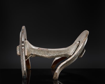 Lot 137 - A SUPERB MOTHER-OF-PEARL-INLAID WOOD KURA (SADDLE), EDO PERIOD