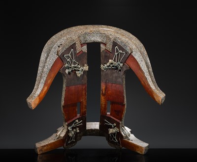 Lot 137 - A SUPERB MOTHER-OF-PEARL-INLAID WOOD KURA (SADDLE), EDO PERIOD