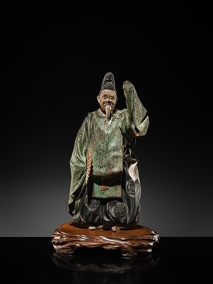 Lot 130 - A POLYCHROME WOOD FIGURE OF A NOH ACTOR IN THE ROLE OF OKINA, MOMOYAMA PERIOD
