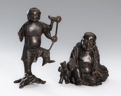 Lot 817 - A GROUP WITH TWO BRONZES OF LUCKY GODS, QING DYNASTY