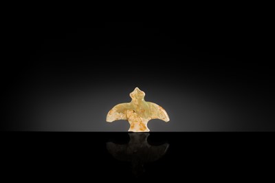 Lot 55 - A RARE CELADON JADE ‘BIRD’ PLAQUE, NEOLITHIC PERIOD, LIANGZHU CULTURE