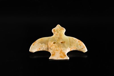 Lot 55 - A RARE CELADON JADE ‘BIRD’ PLAQUE, NEOLITHIC PERIOD, LIANGZHU CULTURE