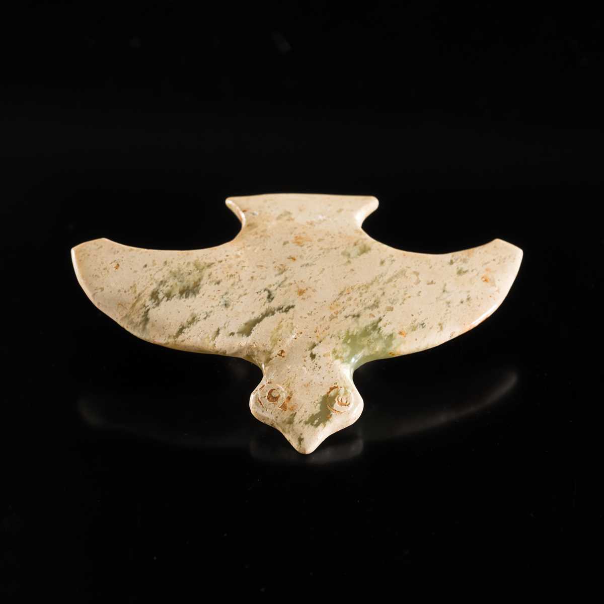 Lot 55 - A RARE CELADON JADE ‘BIRD’ PLAQUE, NEOLITHIC PERIOD, LIANGZHU CULTURE
