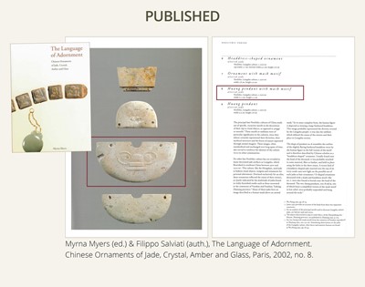 Lot 56 - A RARE IVORY-WHITE ‘MASK’ PENDANT, HUANG, NEOLITHIC PERIOD, LIANGZHU CULTURE