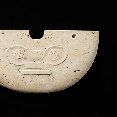 Lot 56 - A RARE IVORY-WHITE ‘MASK’ PENDANT, HUANG, NEOLITHIC PERIOD, LIANGZHU CULTURE