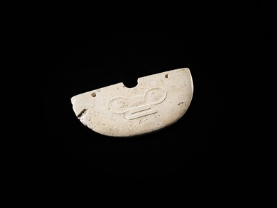 Lot 56 - A RARE IVORY-WHITE ‘MASK’ PENDANT, HUANG, NEOLITHIC PERIOD, LIANGZHU CULTURE