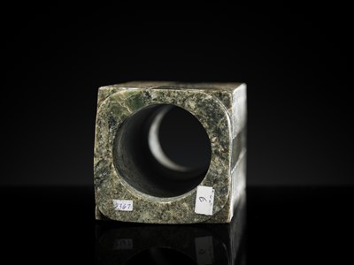 Lot 59 - A RARE AND LARGE THIRTEEN-TIERED GREEN JADE CONG, NEOLITHIC PERIOD, LIANGZHU CULTURE