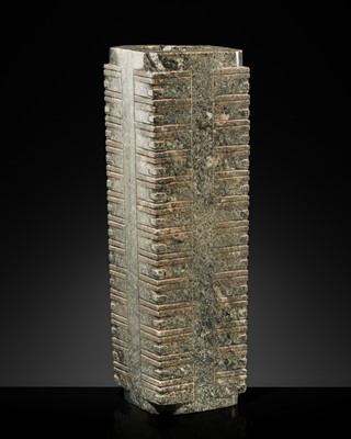 Lot 59 - A RARE AND LARGE THIRTEEN-TIERED GREEN JADE CONG, NEOLITHIC PERIOD, LIANGZHU CULTURE