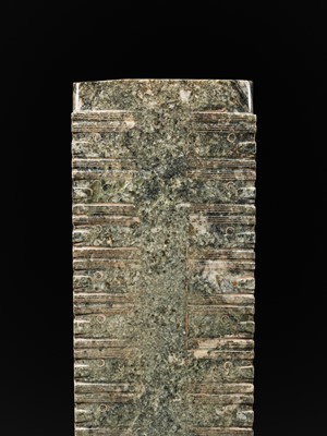Lot 59 - A RARE AND LARGE THIRTEEN-TIERED GREEN JADE CONG, NEOLITHIC PERIOD, LIANGZHU CULTURE