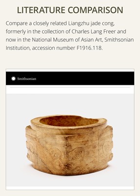 Lot 58 - AN EXTREMELY RARE THREE-TIERED IVORY-WHITE JADE CONG, LIANGZHU CULTURE
