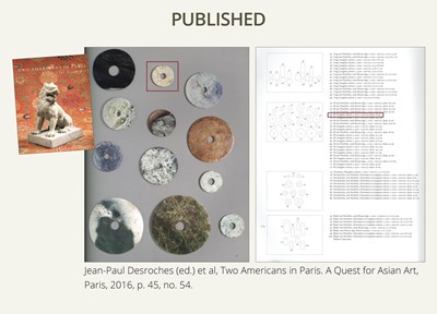 Lot 57 - A RARE OPAQUE IVORY-WHITE JADE DISK, BI, NEOLITHIC PERIOD, LIANGZHU CULTURE