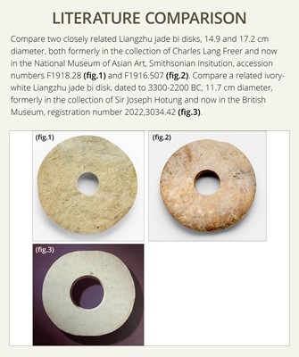 Lot 57 - A RARE OPAQUE IVORY-WHITE JADE DISK, BI, NEOLITHIC PERIOD, LIANGZHU CULTURE