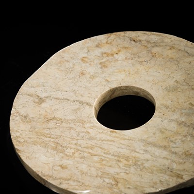 Lot 57 - A RARE OPAQUE IVORY-WHITE JADE DISK, BI, NEOLITHIC PERIOD, LIANGZHU CULTURE