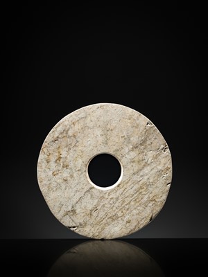 Lot 57 - A RARE OPAQUE IVORY-WHITE JADE DISK, BI, NEOLITHIC PERIOD, LIANGZHU CULTURE