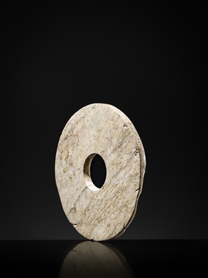 Lot 57 - A RARE OPAQUE IVORY-WHITE JADE DISK, BI, NEOLITHIC PERIOD, LIANGZHU CULTURE
