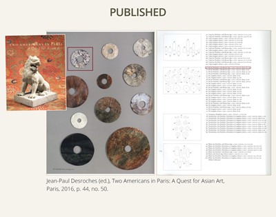 Lot 63 - AN UNUSUAL BLACK AND WHITE ‘STRIPED’ MARBLE DISK, BI, LATE NEOLITHIC PERIOD-EARLY BRONZE AGE
