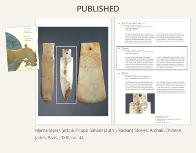 Lot 68 - A RARE JADE ‘TAOTIE’ CEREMONIAL DAGGER-AXE, GE, LATE SHANG DYNASTY, ANYANG PHASE