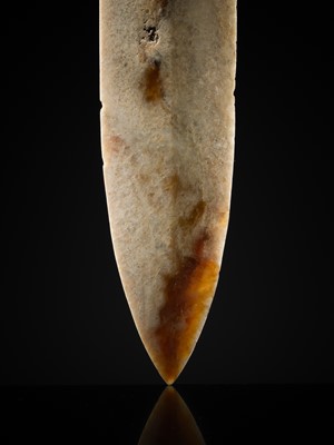 Lot 68 - A RARE JADE ‘TAOTIE’ CEREMONIAL DAGGER-AXE, GE, LATE SHANG DYNASTY, ANYANG PHASE
