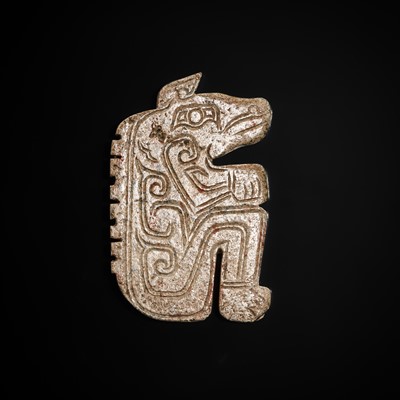 Lot 73 - A RARE AND IMPORTANT JADE ‘CROUCHING BEAR’ PLAQUE, LATE SHANG DYNASTY, 13TH-11TH CENTURY BC