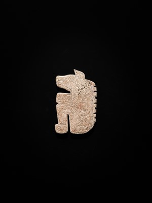 Lot 73 - A RARE AND IMPORTANT JADE ‘CROUCHING BEAR’ PLAQUE, LATE SHANG DYNASTY, 13TH-11TH CENTURY BC