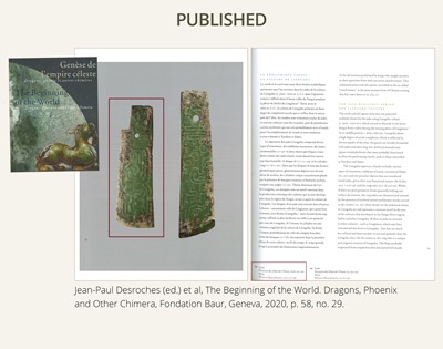 Lot 81 - A GREEN AND BROWN JADE ‘BIRDS AND DRAGON’ CEREMONIAL BLADE, WESTERN ZHOU DYNASTY