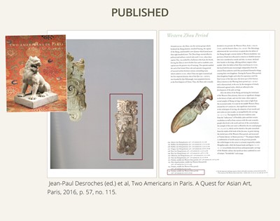 Lot 78 - A BROWN AND IVORY-WHITE JADE ‘HUMANOID-DRAGON’ PENDANT, MID-LATE WESTERN ZHOU DYNASTY