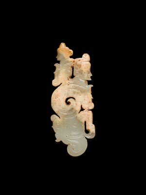 Lot 79 - A SUPERB CELADON JADE ‘HUMAN-DRAGON’ PENDANT, MID-LATE WESTERN ZHOU DYNASTY