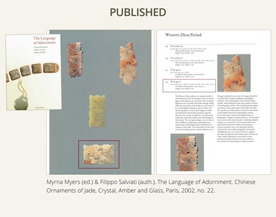 Lot 76 - A WHITE AND RUSSET JADE ‘DOUBLE-DRAGON’ PENDANT, LATE WESTERN ZHOU DYNASTY