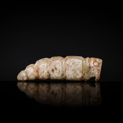 Lot 72 - A CELADON JADE ‘SILKWORM’ PENDANT, LATE SHANG DYNASTY