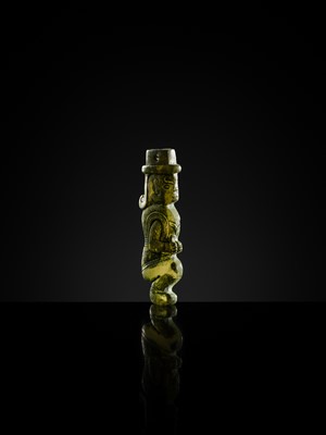 Lot 77 - AN EXCEPTIONAL GREEN JADE MAN-SHAPED SILHOUETTE PENDANT, MID-LATE WESTERN ZHOU PERIOD