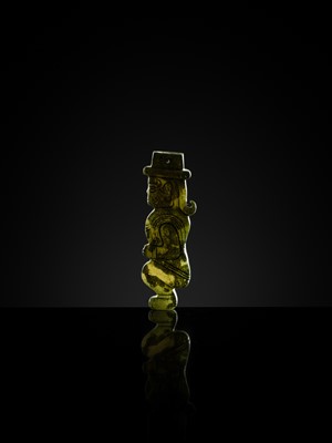 Lot 77 - AN EXCEPTIONAL GREEN JADE MAN-SHAPED SILHOUETTE PENDANT, MID-LATE WESTERN ZHOU PERIOD