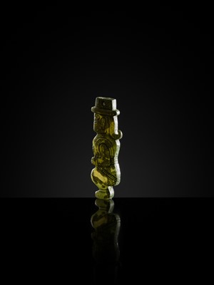 Lot 77 - AN EXCEPTIONAL GREEN JADE MAN-SHAPED SILHOUETTE PENDANT, MID-LATE WESTERN ZHOU PERIOD