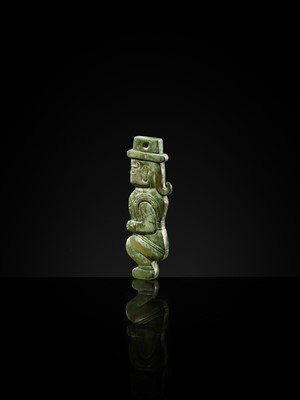 Lot 77 - AN EXCEPTIONAL GREEN JADE MAN-SHAPED SILHOUETTE PENDANT, MID-LATE WESTERN ZHOU PERIOD