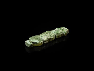 Lot 77 - AN EXCEPTIONAL GREEN JADE MAN-SHAPED SILHOUETTE PENDANT, MID-LATE WESTERN ZHOU PERIOD