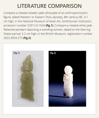 Lot 77 - AN EXCEPTIONAL GREEN JADE MAN-SHAPED SILHOUETTE PENDANT, MID-LATE WESTERN ZHOU PERIOD