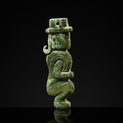 Lot 77 - AN EXCEPTIONAL GREEN JADE MAN-SHAPED SILHOUETTE PENDANT, MID-LATE WESTERN ZHOU PERIOD