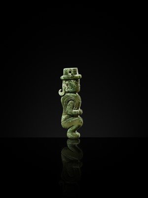 Lot 77 - AN EXCEPTIONAL GREEN JADE MAN-SHAPED SILHOUETTE PENDANT, MID-LATE WESTERN ZHOU PERIOD
